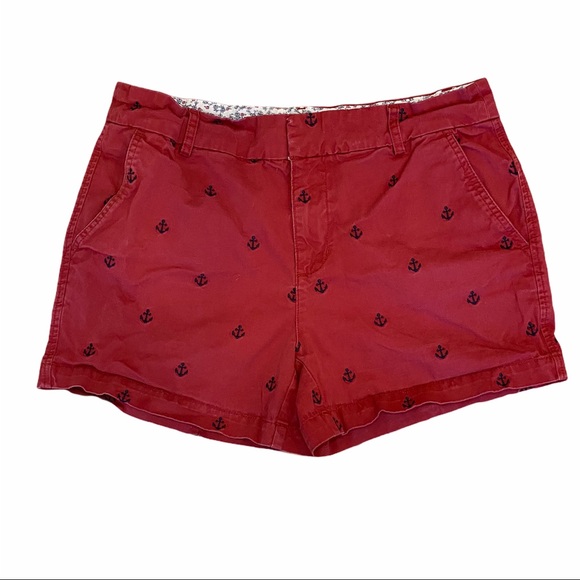 Jones New York Pants - Jones NY Red Shorts Blue Embroidered Anchors 6 Preppy Retro Nautical